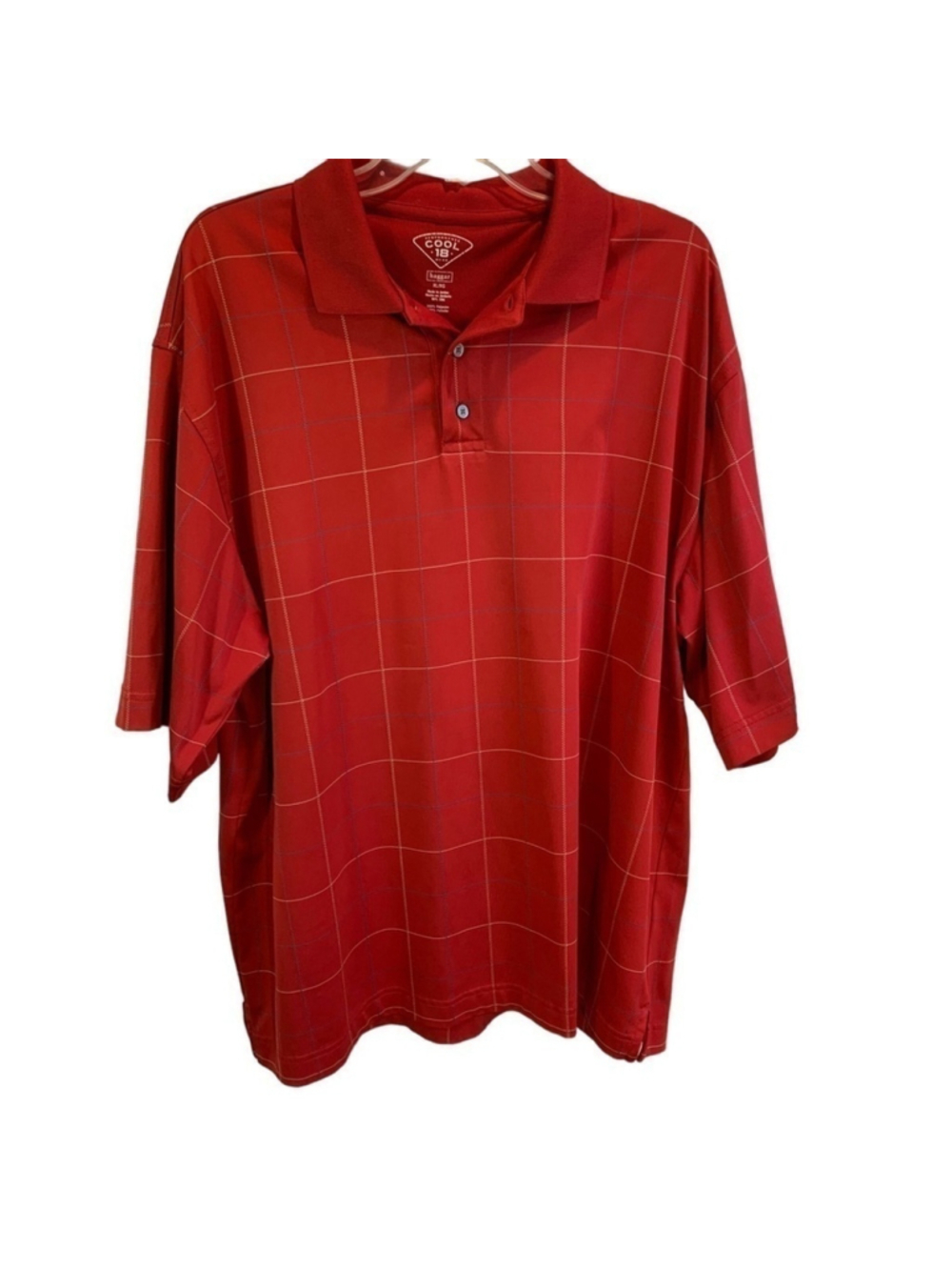 Haggar golf red windowpane plaid shirt EUC f17